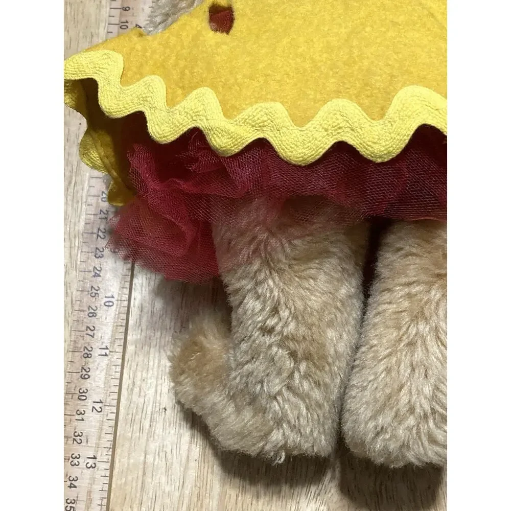 Authentic Vermont Teddy Bear Plush Jointed Suede Pads Yellow Felt Dress Red Tutu